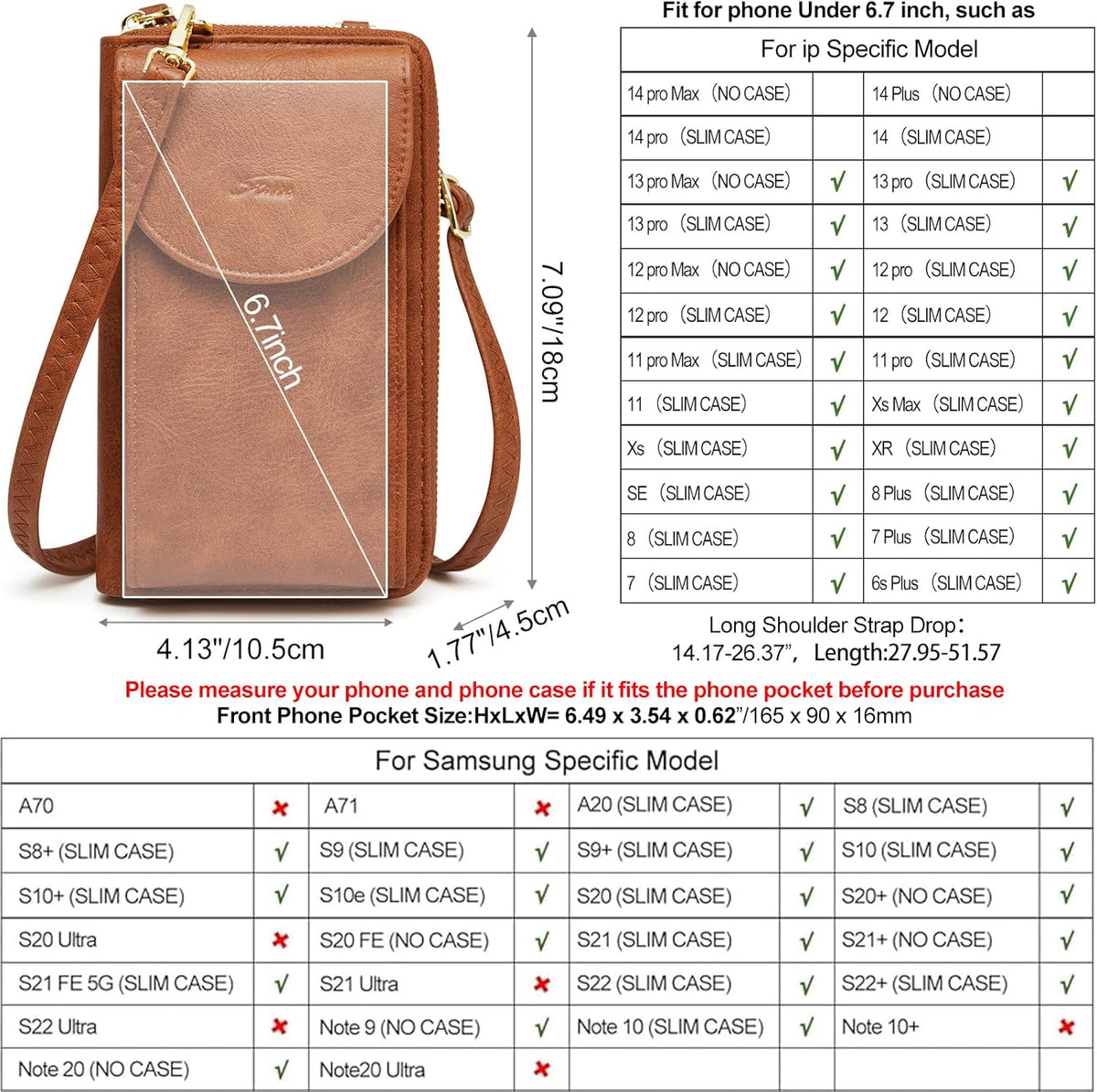Small Crossbody Bags for Women Phone Purse RFID Blocking Wallet | Card Slots, Vegan Leather, Anti-theft, Multi Pockets, Detachable Adjustable Strap, Travel Eveyday Outing