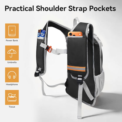 24L Hiking Backpack, Lightweight Foldable Packable Daypack with RFID Pocket, Multi-Pocket, Nylon Small Travel Backpack, Water Resistant for Travel, Camping, Outdoor, Black