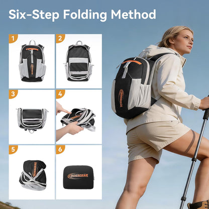 24L Hiking Backpack, Lightweight Foldable Packable Daypack with RFID Pocket, Multi-Pocket, Nylon Small Travel Backpack, Water Resistant for Travel, Camping, Outdoor, Black