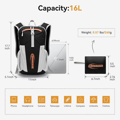 24L Hiking Backpack, Lightweight Foldable Packable Daypack with RFID Pocket, Multi-Pocket, Nylon Small Travel Backpack, Water Resistant for Travel, Camping, Outdoor, Black