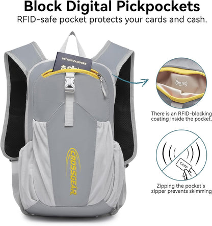 24L Hiking Backpack, Lightweight Foldable Packable Daypack with RFID Pocket, Multi-Pocket, Nylon Small Travel Backpack, Water Resistant for Travel, Camping, Outdoor, Black