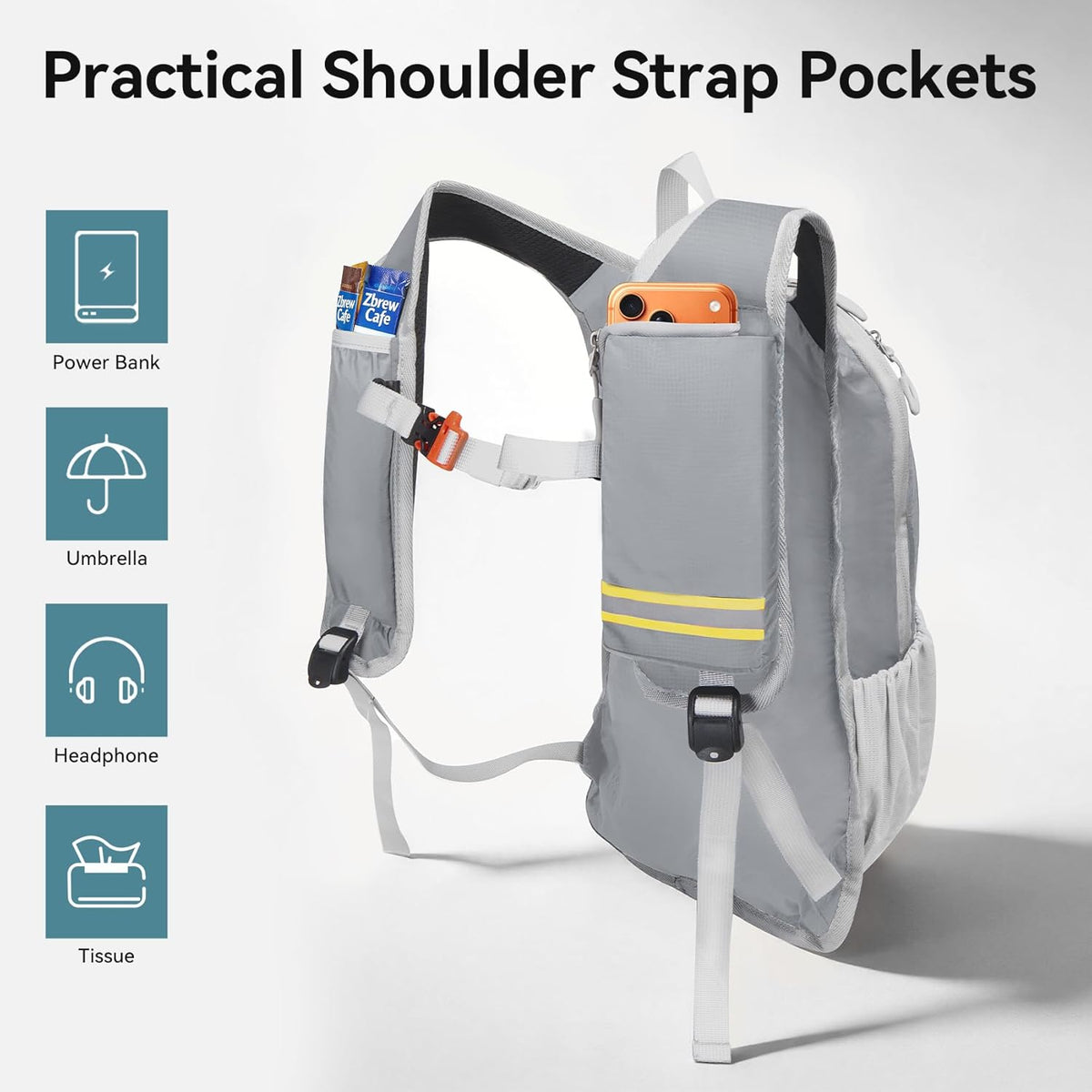 24L Hiking Backpack, Lightweight Foldable Packable Daypack with RFID Pocket, Multi-Pocket, Nylon Small Travel Backpack, Water Resistant for Travel, Camping, Outdoor, Black