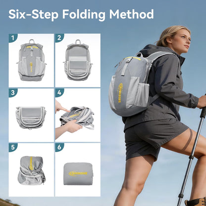 24L Hiking Backpack, Lightweight Foldable Packable Daypack with RFID Pocket, Multi-Pocket, Nylon Small Travel Backpack, Water Resistant for Travel, Camping, Outdoor, Black