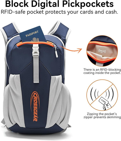 24L Hiking Backpack, Lightweight Foldable Packable Daypack with RFID Pocket, Multi-Pocket, Nylon Small Travel Backpack, Water Resistant for Travel, Camping, Outdoor, Black