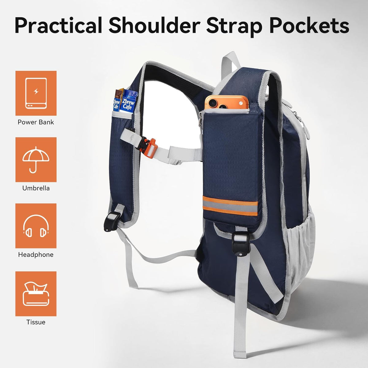 24L Hiking Backpack, Lightweight Foldable Packable Daypack with RFID Pocket, Multi-Pocket, Nylon Small Travel Backpack, Water Resistant for Travel, Camping, Outdoor, Black