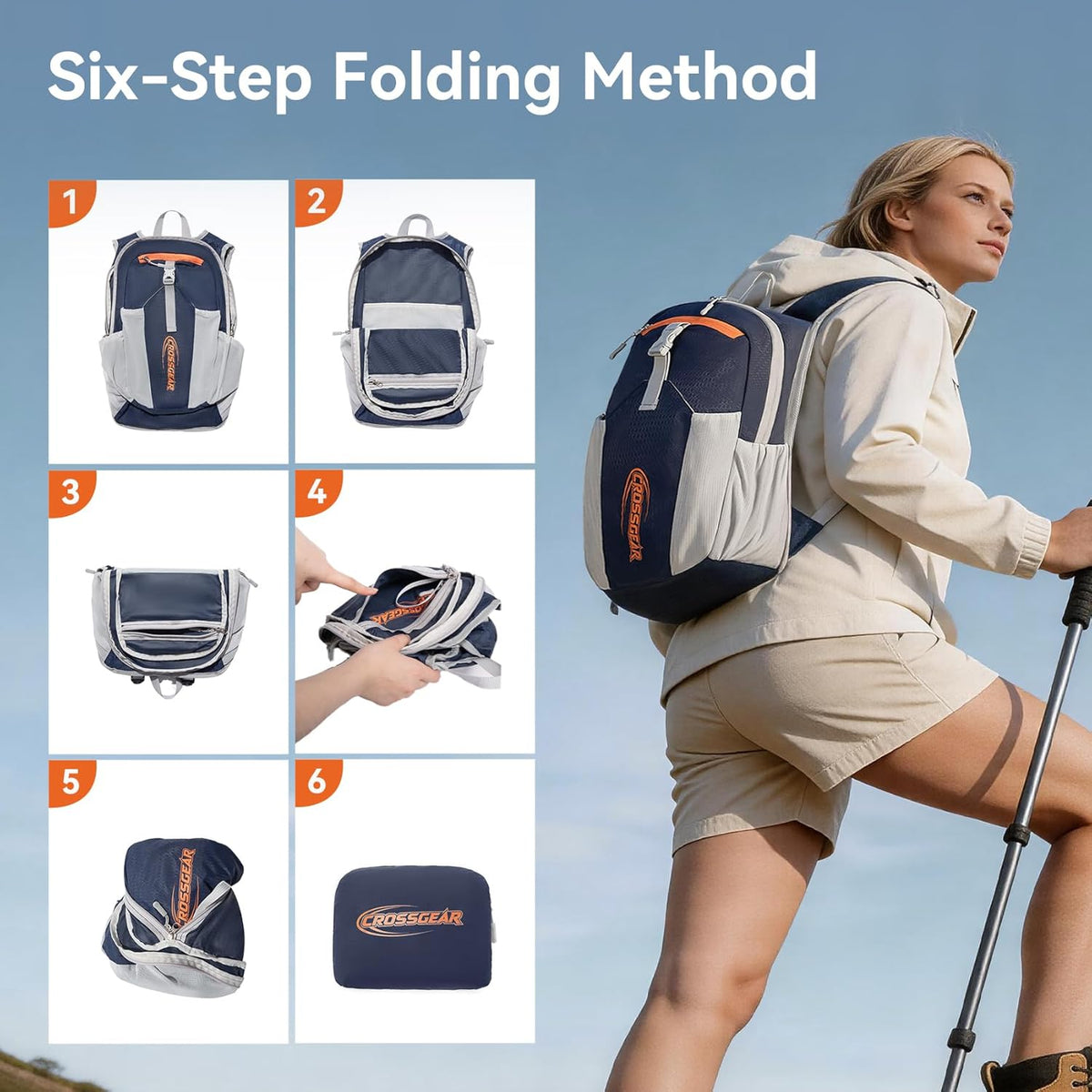 24L Hiking Backpack, Lightweight Foldable Packable Daypack with RFID Pocket, Multi-Pocket, Nylon Small Travel Backpack, Water Resistant for Travel, Camping, Outdoor, Black