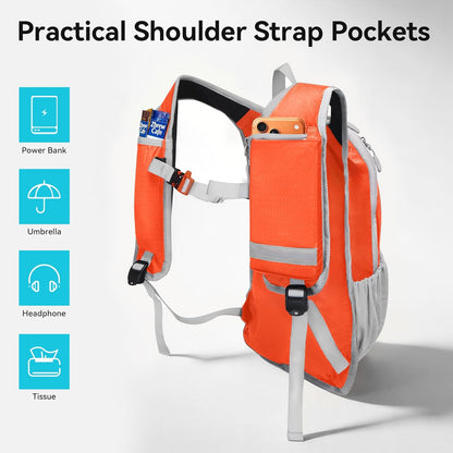 24L Hiking Backpack, Lightweight Foldable Packable Daypack with RFID Pocket, Multi-Pocket, Nylon Small Travel Backpack, Water Resistant for Travel, Camping, Outdoor, Black