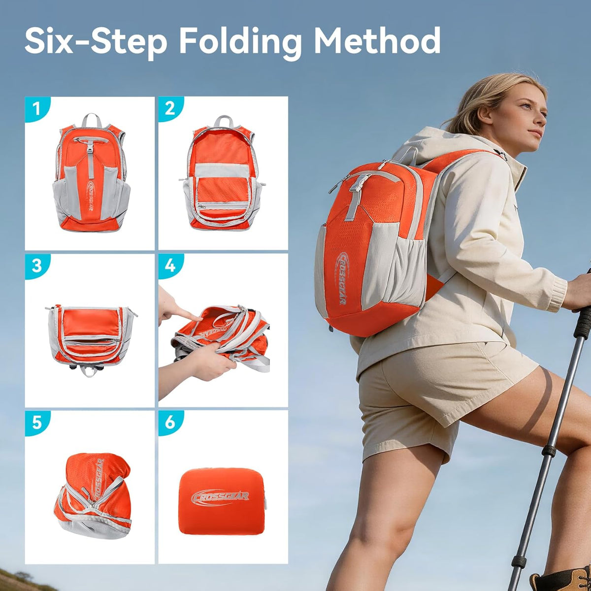 24L Hiking Backpack, Lightweight Foldable Packable Daypack with RFID Pocket, Multi-Pocket, Nylon Small Travel Backpack, Water Resistant for Travel, Camping, Outdoor, Black