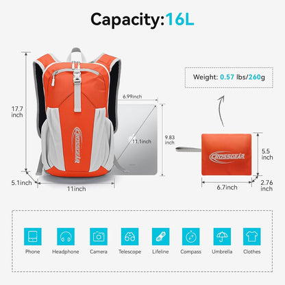 24L Hiking Backpack, Lightweight Foldable Packable Daypack with RFID Pocket, Multi-Pocket, Nylon Small Travel Backpack, Water Resistant for Travel, Camping, Outdoor, Black
