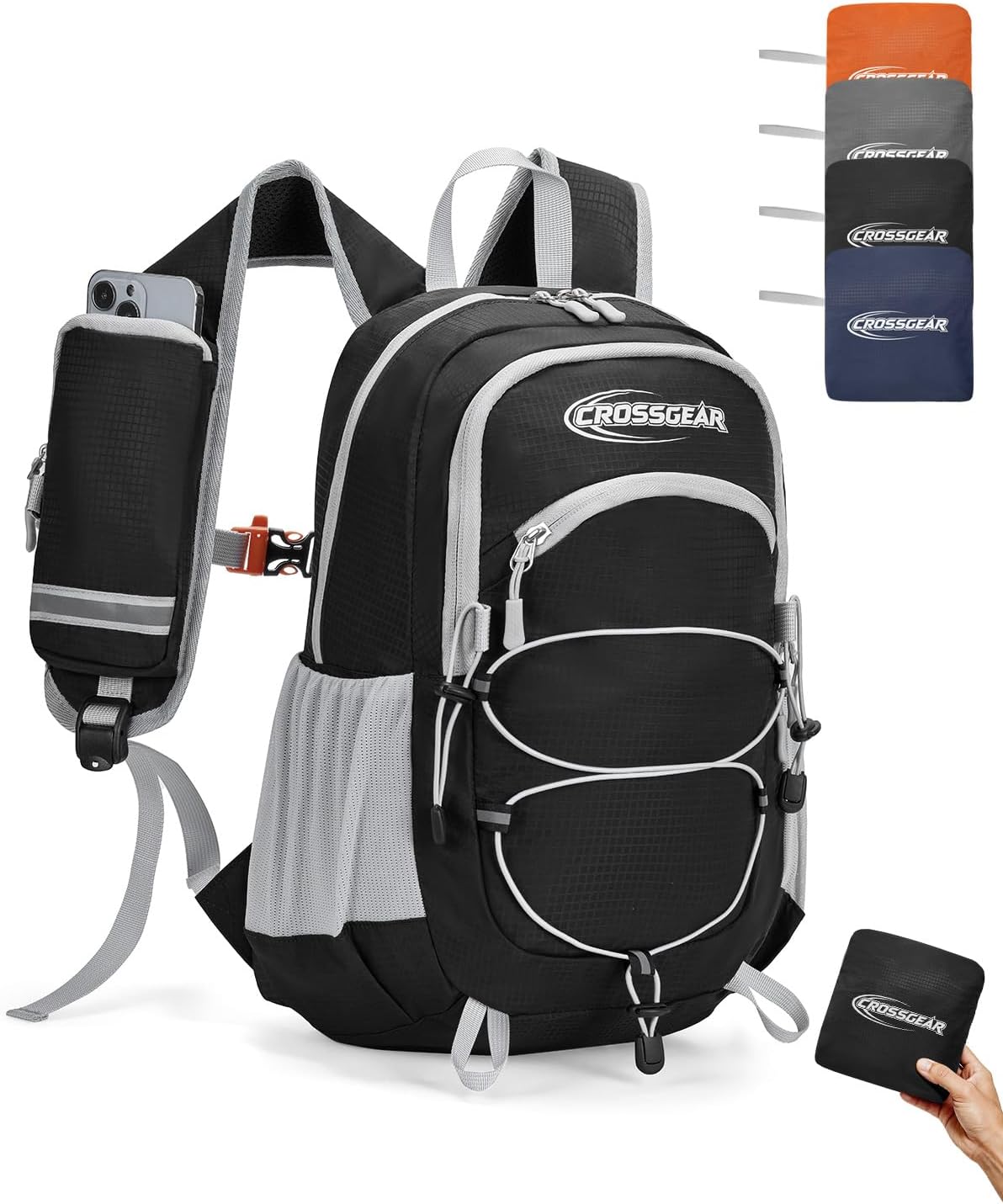 24L Hiking Backpack, Lightweight Foldable Packable Daypack with RFID Pocket, Multi-Pocket, Nylon Small Travel Backpack, Water Resistant for Travel, Camping, Outdoor, Black