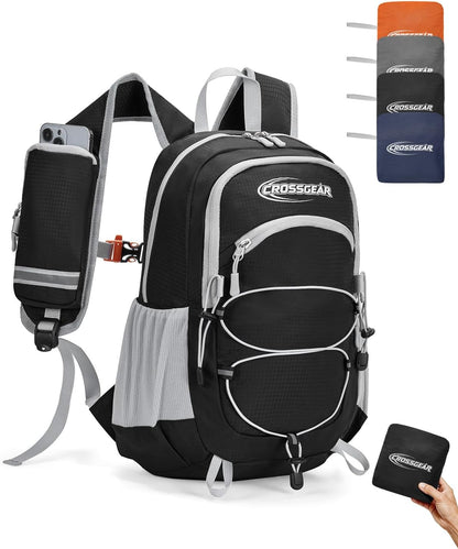 24L Hiking Backpack, Lightweight Foldable Packable Daypack with RFID Pocket, Multi-Pocket, Nylon Small Travel Backpack, Water Resistant for Travel, Camping, Outdoor, Black