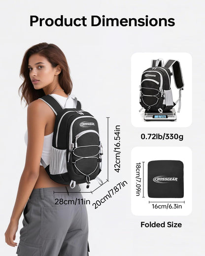 24L Hiking Backpack, Lightweight Foldable Packable Daypack with RFID Pocket, Multi-Pocket, Nylon Small Travel Backpack, Water Resistant for Travel, Camping, Outdoor, Black