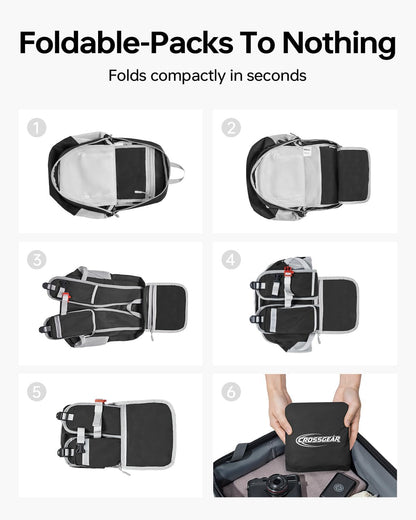24L Hiking Backpack, Lightweight Foldable Packable Daypack with RFID Pocket, Multi-Pocket, Nylon Small Travel Backpack, Water Resistant for Travel, Camping, Outdoor, Black