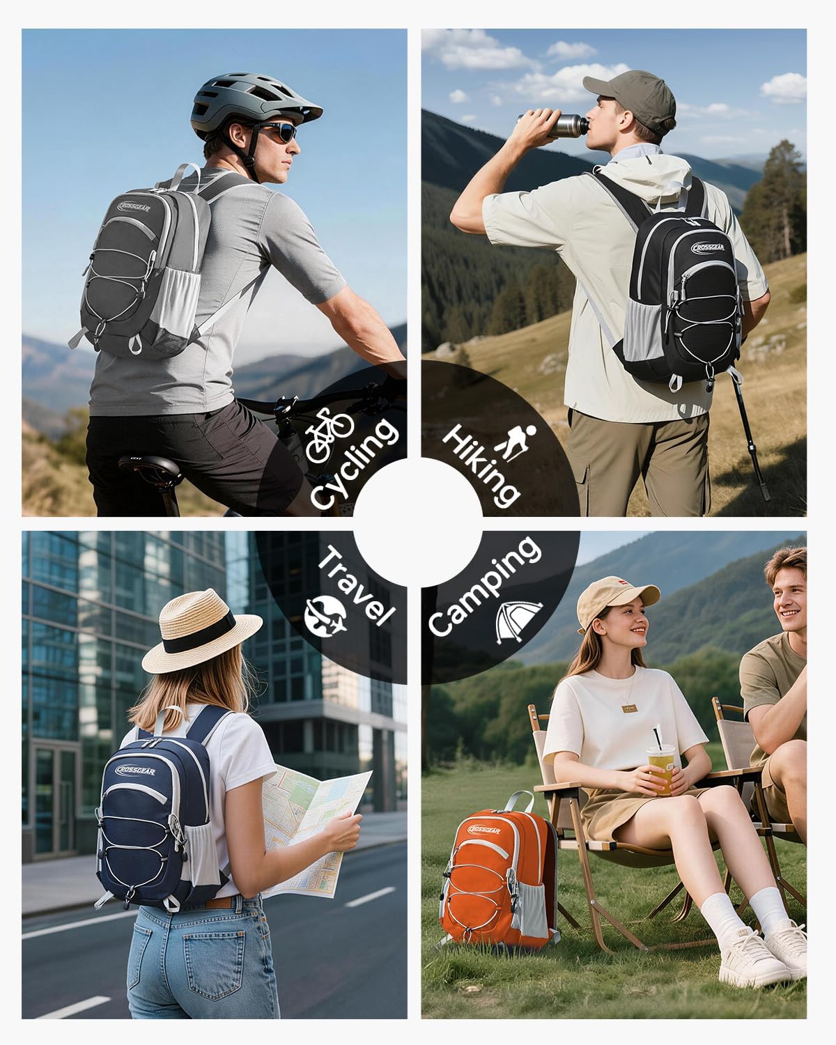 24L Hiking Backpack, Lightweight Foldable Packable Daypack with RFID Pocket, Multi-Pocket, Nylon Small Travel Backpack, Water Resistant for Travel, Camping, Outdoor, Black