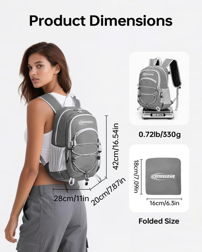 24L Hiking Backpack, Lightweight Foldable Packable Daypack with RFID Pocket, Multi-Pocket, Nylon Small Travel Backpack, Water Resistant for Travel, Camping, Outdoor, Black