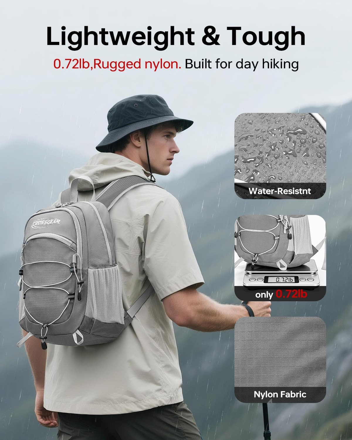 24L Hiking Backpack, Lightweight Foldable Packable Daypack with RFID Pocket, Multi-Pocket, Nylon Small Travel Backpack, Water Resistant for Travel, Camping, Outdoor, Black