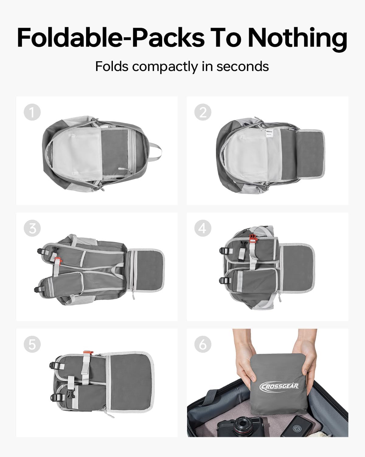 24L Hiking Backpack, Lightweight Foldable Packable Daypack with RFID Pocket, Multi-Pocket, Nylon Small Travel Backpack, Water Resistant for Travel, Camping, Outdoor, Black