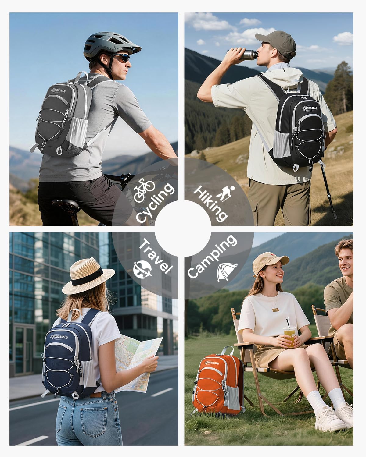 24L Hiking Backpack, Lightweight Foldable Packable Daypack with RFID Pocket, Multi-Pocket, Nylon Small Travel Backpack, Water Resistant for Travel, Camping, Outdoor, Black