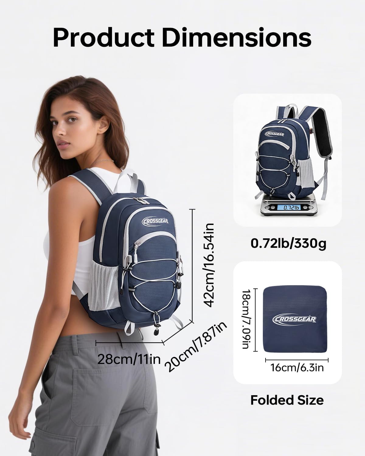 24L Hiking Backpack, Lightweight Foldable Packable Daypack with RFID Pocket, Multi-Pocket, Nylon Small Travel Backpack, Water Resistant for Travel, Camping, Outdoor, Black