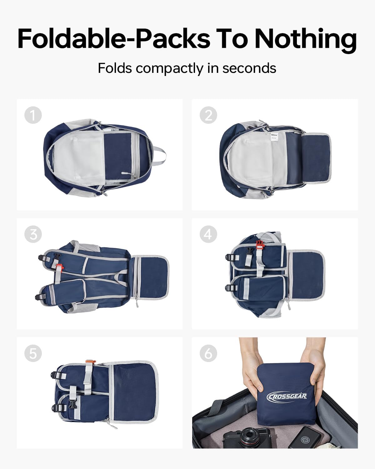 24L Hiking Backpack, Lightweight Foldable Packable Daypack with RFID Pocket, Multi-Pocket, Nylon Small Travel Backpack, Water Resistant for Travel, Camping, Outdoor, Black