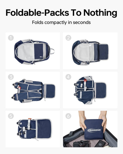 24L Hiking Backpack, Lightweight Foldable Packable Daypack with RFID Pocket, Multi-Pocket, Nylon Small Travel Backpack, Water Resistant for Travel, Camping, Outdoor, Black