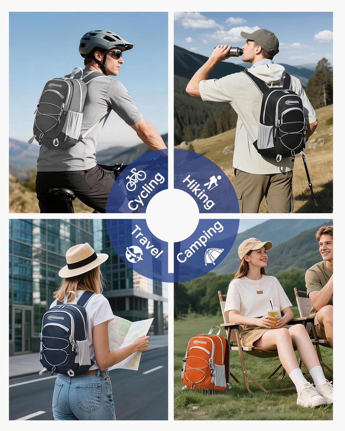 24L Hiking Backpack, Lightweight Foldable Packable Daypack with RFID Pocket, Multi-Pocket, Nylon Small Travel Backpack, Water Resistant for Travel, Camping, Outdoor, Black