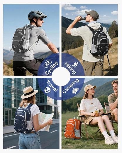 24L Hiking Backpack, Lightweight Foldable Packable Daypack with RFID Pocket, Multi-Pocket, Nylon Small Travel Backpack, Water Resistant for Travel, Camping, Outdoor, Black