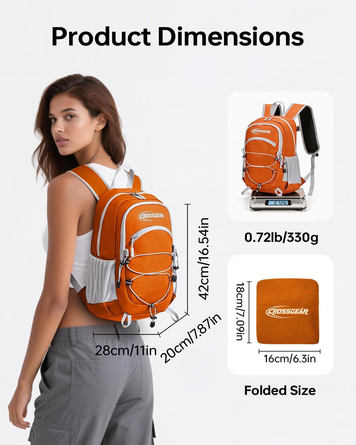 24L Hiking Backpack, Lightweight Foldable Packable Daypack with RFID Pocket, Multi-Pocket, Nylon Small Travel Backpack, Water Resistant for Travel, Camping, Outdoor, Black