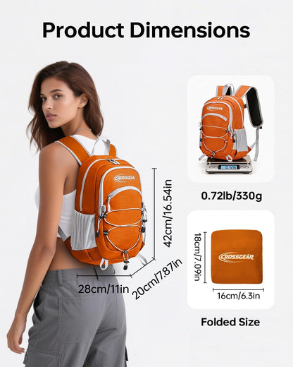 24L Hiking Backpack, Lightweight Foldable Packable Daypack with RFID Pocket, Multi-Pocket, Nylon Small Travel Backpack, Water Resistant for Travel, Camping, Outdoor, Black
