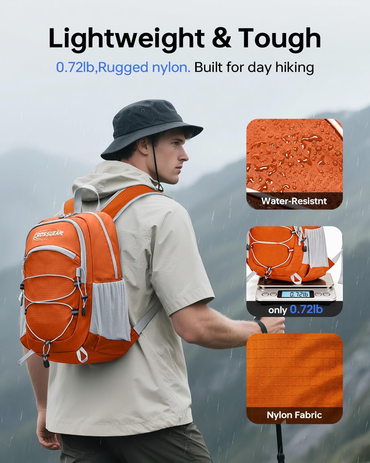 24L Hiking Backpack, Lightweight Foldable Packable Daypack with RFID Pocket, Multi-Pocket, Nylon Small Travel Backpack, Water Resistant for Travel, Camping, Outdoor, Black