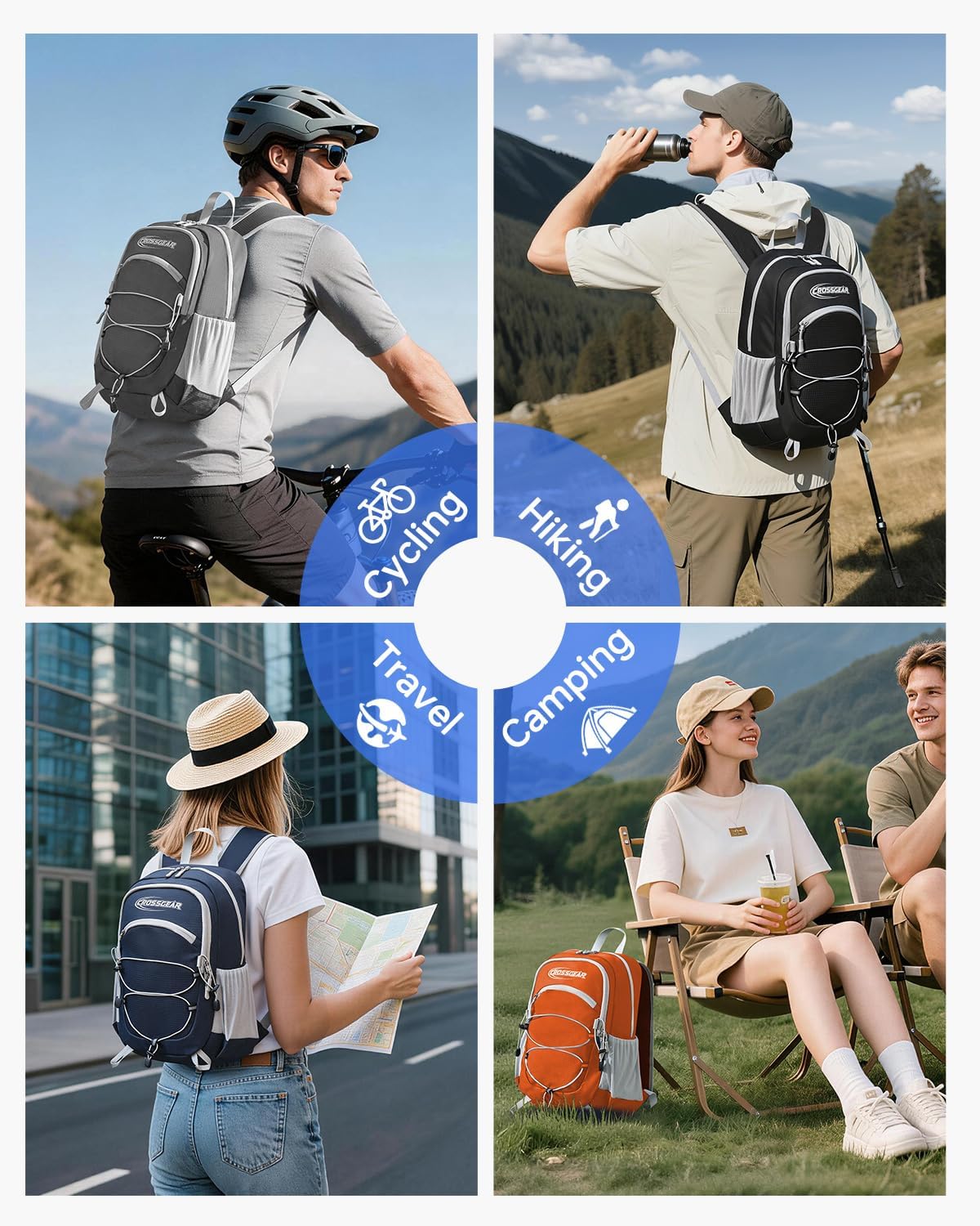 24L Hiking Backpack, Lightweight Foldable Packable Daypack with RFID Pocket, Multi-Pocket, Nylon Small Travel Backpack, Water Resistant for Travel, Camping, Outdoor, Black