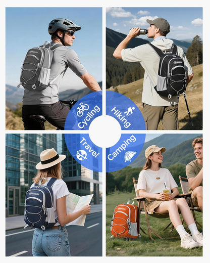 24L Hiking Backpack, Lightweight Foldable Packable Daypack with RFID Pocket, Multi-Pocket, Nylon Small Travel Backpack, Water Resistant for Travel, Camping, Outdoor, Black