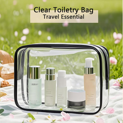 Clear Toiletry Bag, 3 Packs TSA Approved Water resistant Travel Organizer, Airport Airline Travel Essential Carry On Makeup Cosmetic Bags for Women, 3Color - 3 packs