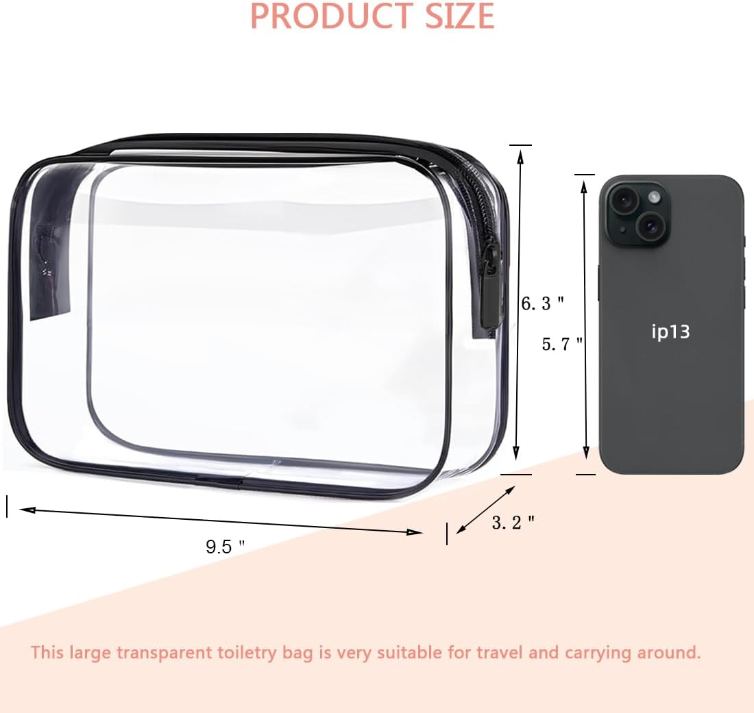Clear Toiletry Bag, 3 Packs TSA Approved Water resistant Travel Organizer, Airport Airline Travel Essential Carry On Makeup Cosmetic Bags for Women, 3Color - 3 packs