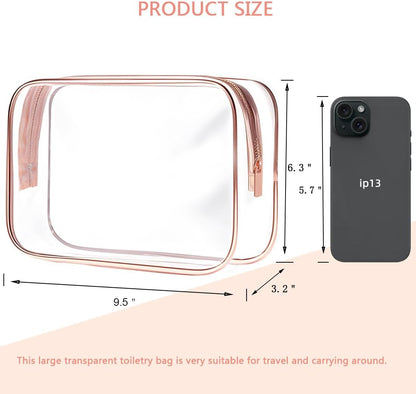 Clear Toiletry Bag, 3 Packs TSA Approved Water resistant Travel Organizer, Airport Airline Travel Essential Carry On Makeup Cosmetic Bags for Women, 3Color - 3 packs