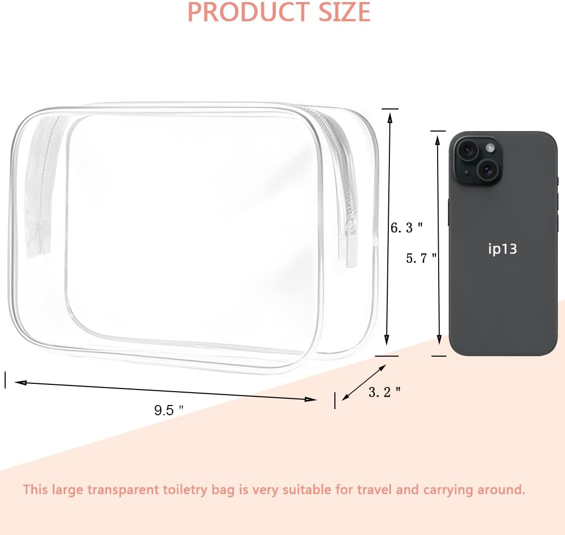 Clear Toiletry Bag, 3 Packs TSA Approved Water resistant Travel Organizer, Airport Airline Travel Essential Carry On Makeup Cosmetic Bags for Women, 3Color - 3 packs
