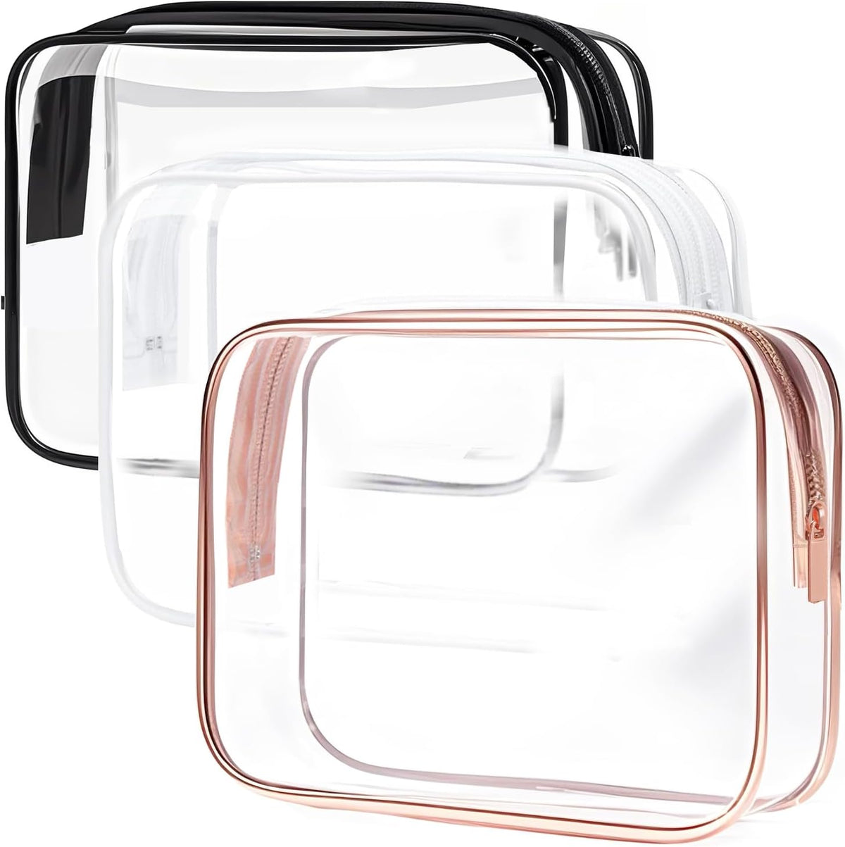 Clear Toiletry Bag, 3 Packs TSA Approved Water resistant Travel Organizer, Airport Airline Travel Essential Carry On Makeup Cosmetic Bags for Women, 3Color - 3 packs