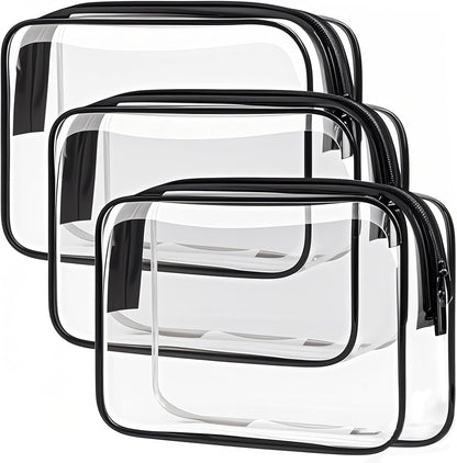 Clear Toiletry Bag, 3 Packs TSA Approved Water resistant Travel Organizer, Airport Airline Travel Essential Carry On Makeup Cosmetic Bags for Women, 3Color - 3 packs