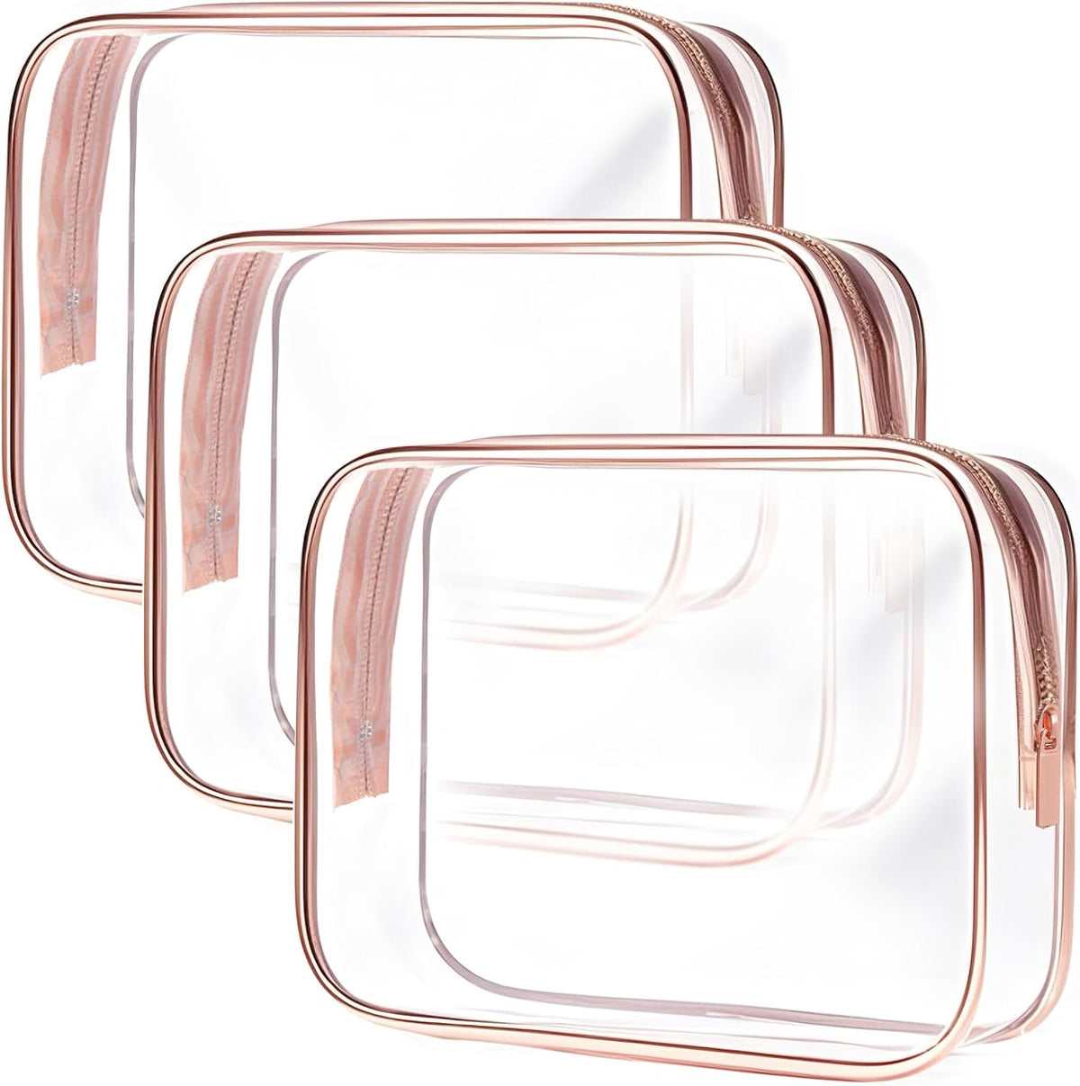 Clear Toiletry Bag, 3 Packs TSA Approved Water resistant Travel Organizer, Airport Airline Travel Essential Carry On Makeup Cosmetic Bags for Women, 3Color - 3 packs