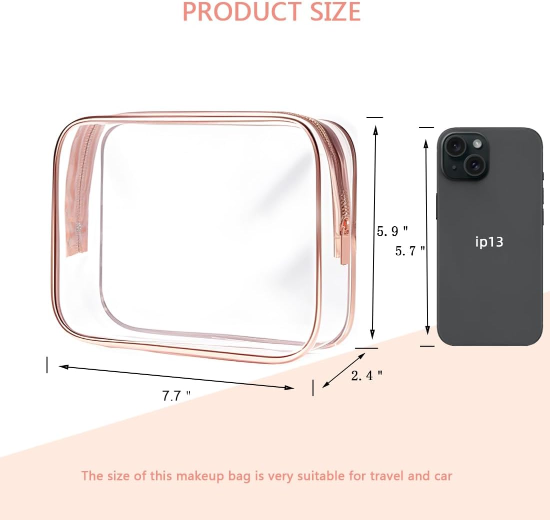 Clear Toiletry Bag, 3 Packs TSA Approved Water resistant Travel Organizer, Airport Airline Travel Essential Carry On Makeup Cosmetic Bags for Women, 3Color - 3 packs