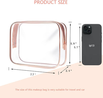 Clear Toiletry Bag, 3 Packs TSA Approved Water resistant Travel Organizer, Airport Airline Travel Essential Carry On Makeup Cosmetic Bags for Women, 3Color - 3 packs