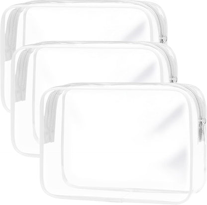 Clear Toiletry Bag, 3 Packs TSA Approved Water resistant Travel Organizer, Airport Airline Travel Essential Carry On Makeup Cosmetic Bags for Women, 3Color - 3 packs