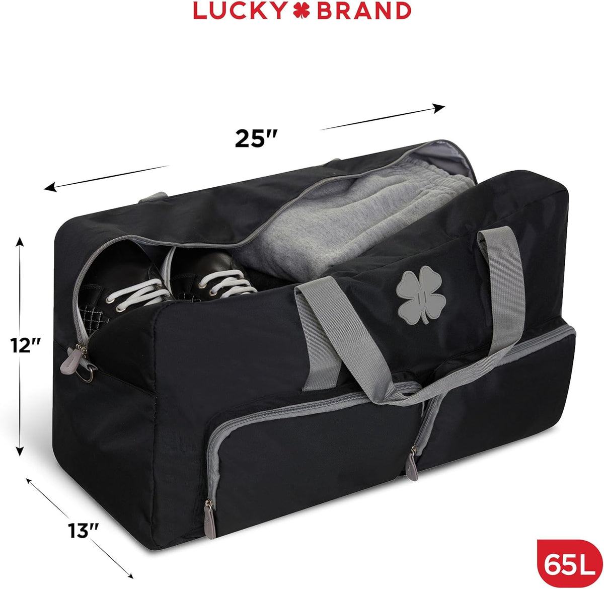Lucky Travel Duffel Bags 65L, Gym Bag, Travel Bag & Large Duffle Bag for Men, Foldable Overnight Weekender Bags for Women & Men with Adjustable Shoulder Strap, Charcoal