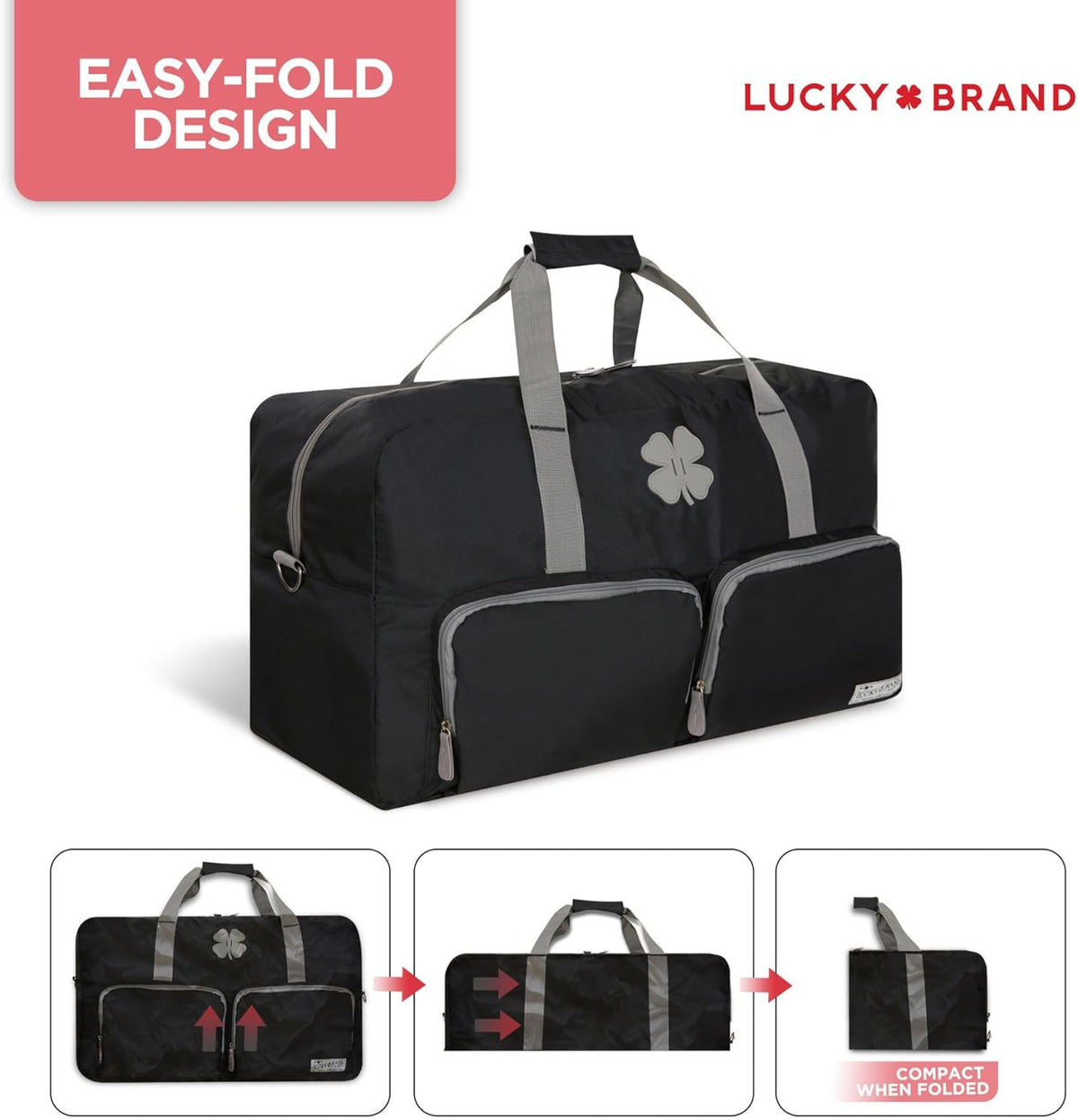 Lucky Travel Duffel Bags 65L, Gym Bag, Travel Bag & Large Duffle Bag for Men, Foldable Overnight Weekender Bags for Women & Men with Adjustable Shoulder Strap, Charcoal