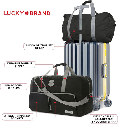 Lucky Travel Duffel Bags 65L, Gym Bag, Travel Bag & Large Duffle Bag for Men, Foldable Overnight Weekender Bags for Women & Men with Adjustable Shoulder Strap, Charcoal