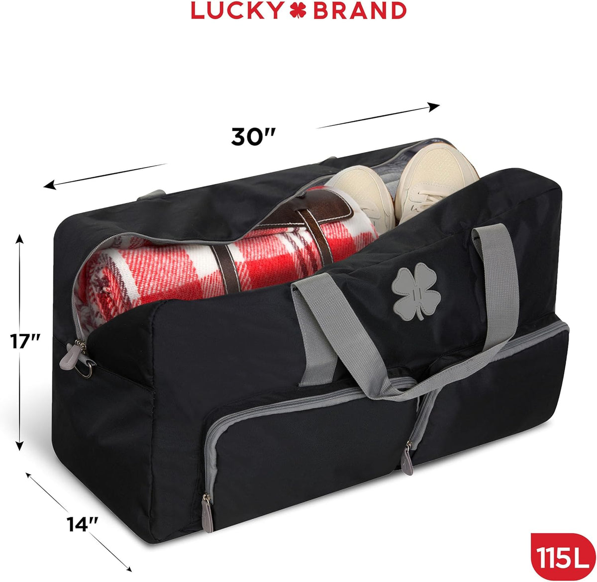 Lucky Travel Duffel Bags 65L, Gym Bag, Travel Bag & Large Duffle Bag for Men, Foldable Overnight Weekender Bags for Women & Men with Adjustable Shoulder Strap, Charcoal