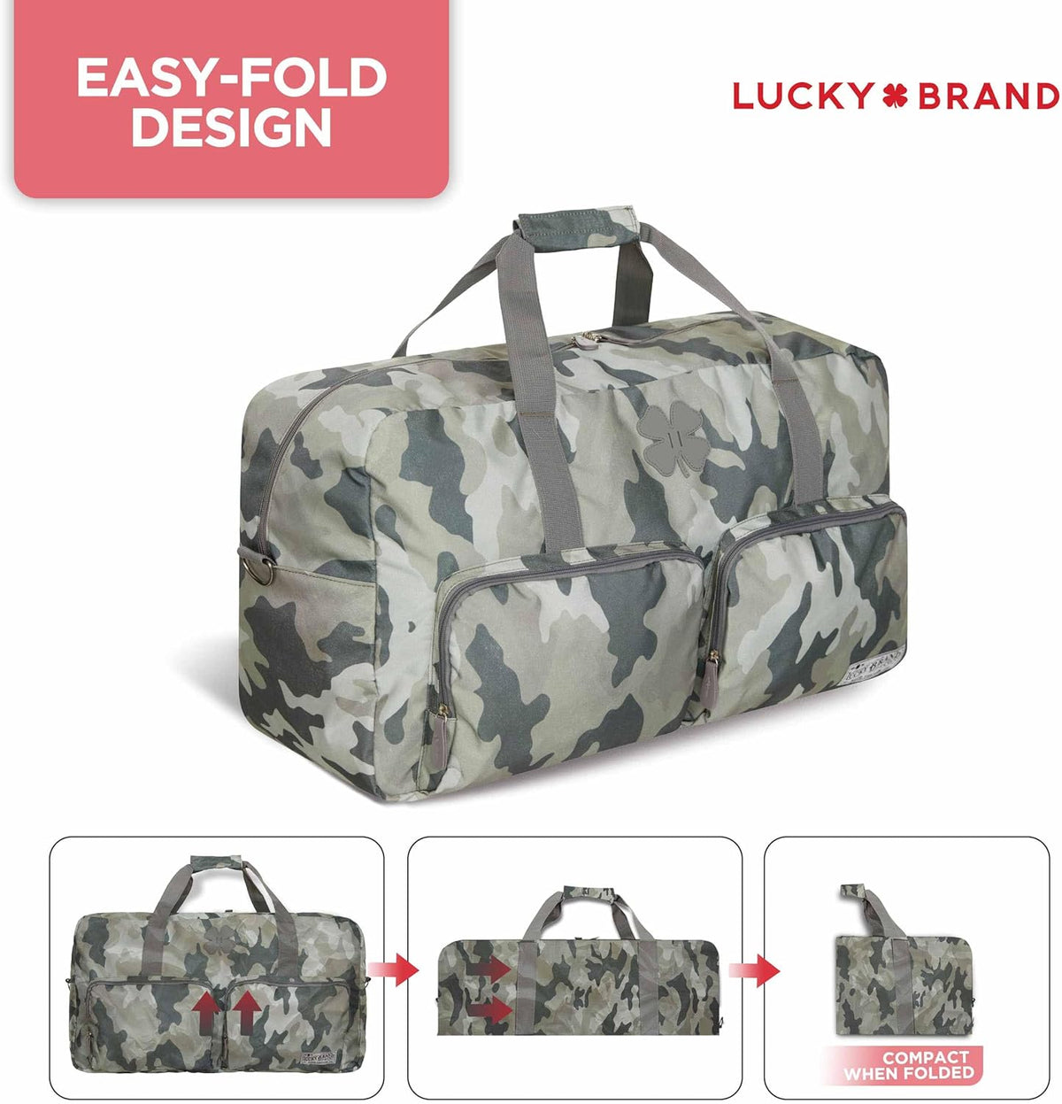 Lucky Travel Duffel Bags 65L, Gym Bag, Travel Bag & Large Duffle Bag for Men, Foldable Overnight Weekender Bags for Women & Men with Adjustable Shoulder Strap, Charcoal