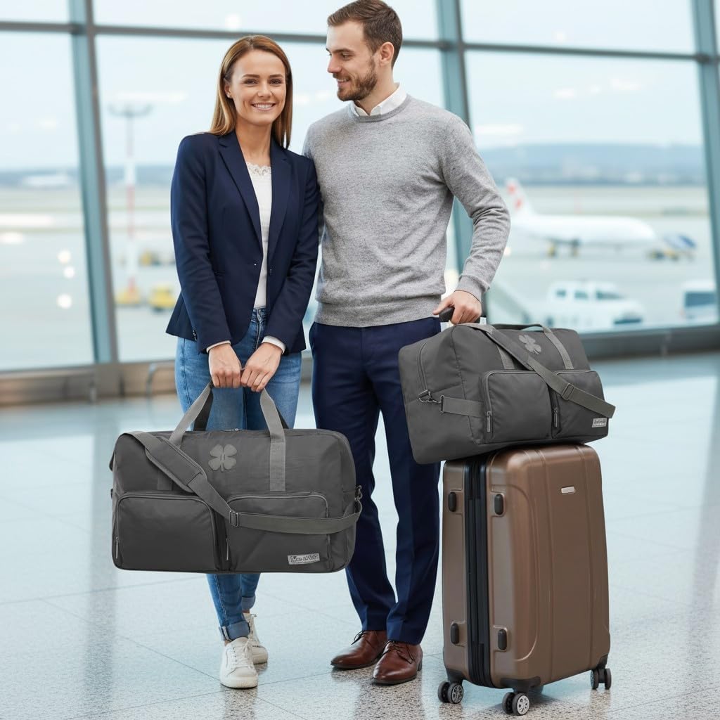 Lucky Travel Duffel Bags 65L, Gym Bag, Travel Bag & Large Duffle Bag for Men, Foldable Overnight Weekender Bags for Women & Men with Adjustable Shoulder Strap, Charcoal
