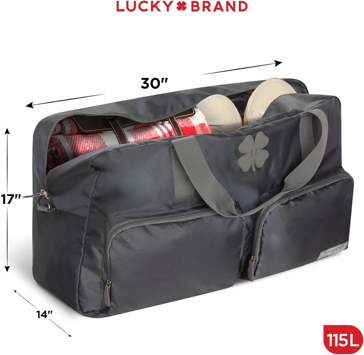 Lucky Travel Duffel Bags 65L, Gym Bag, Travel Bag & Large Duffle Bag for Men, Foldable Overnight Weekender Bags for Women & Men with Adjustable Shoulder Strap, Charcoal