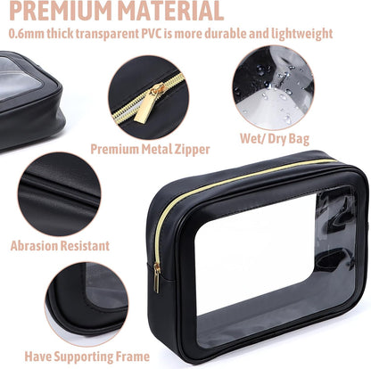 Clear Toiletry Bag,TSA Approved Travel Makeup Pouch with Zipper for Cosmetics and Toiletries，Diaper Bag Organizer Pouch Set,Women's Purse Organizer and Clear Car Bag